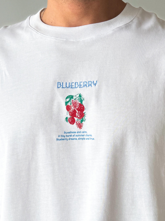 T-SHİRTBeyaz Blueberry Baskılı Pamuk Tişört JJ  Y126
