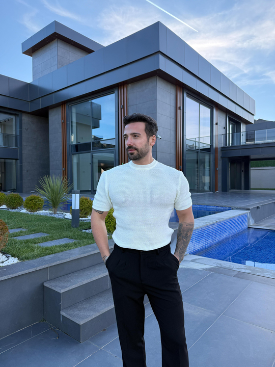 T-SHİRTBeyaz Çelik Pamuk Triko Slim Fit SNZ 7281
