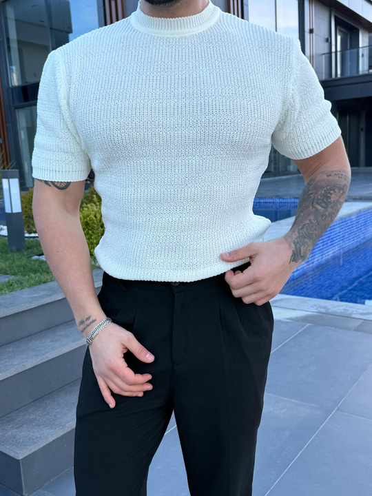 T-SHİRTBeyaz Çelik Pamuk Triko Slim Fit SNZ 7281
