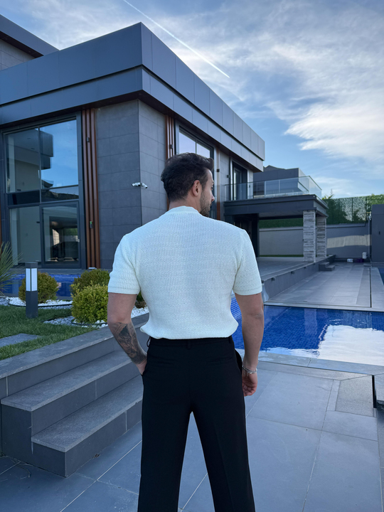 T-SHİRTBeyaz Çelik Pamuk Triko Slim Fit SNZ 7281