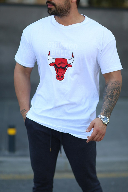 T-SHİRTBeyaz Chıcago Bulls Baskılı Oversize T-SHİRT MHL
