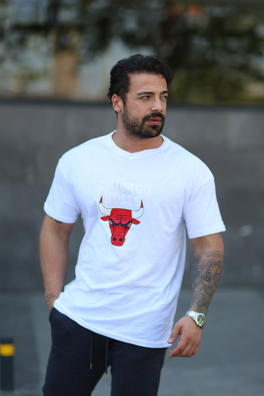 T-SHİRTBeyaz Chıcago Bulls Baskılı Oversize T-SHİRT MHL