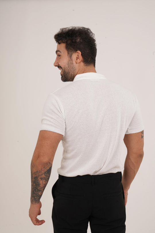 T-SHİRTBeyaz Düz Polo Yaka Triko SC