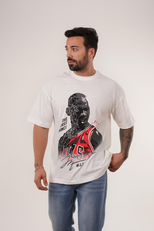 T-SHİRTBeyaz JORDAN23 Baskılı Oversize T-Shirt VSK