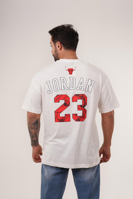 T-SHİRTBeyaz JORDAN23 Baskılı Oversize T-Shirt VSK