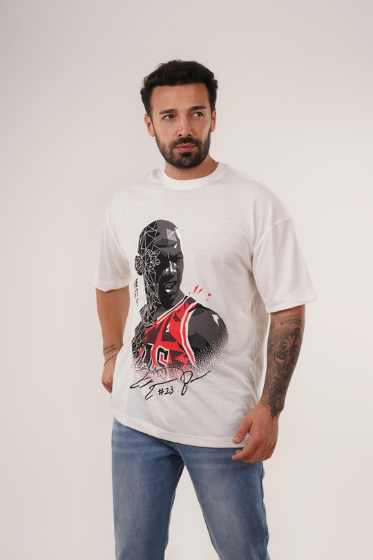 T-SHİRTBeyaz JORDAN23 Baskılı Oversize T-Shirt VSK