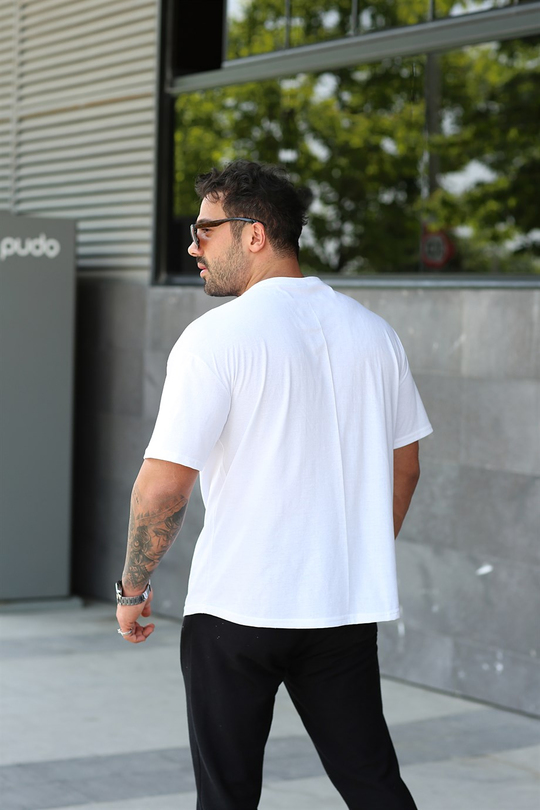 T-SHİRTBeyaz Maymun Baskılı Oversize T-shirt