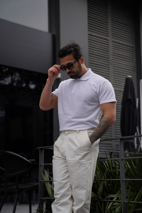 T-SHİRTBeyaz Polo Yaka Düz Lacos TK 1004