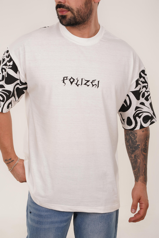T-SHİRTBeyaz POLZEİ İskelet Baskılı Oversize T-Shirt VSK
