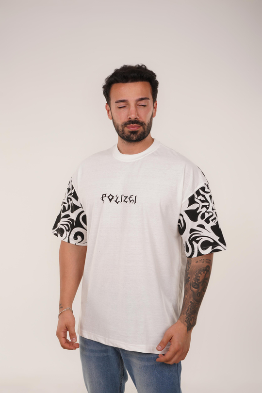T-SHİRTBeyaz POLZEİ İskelet Baskılı Oversize T-Shirt VSK