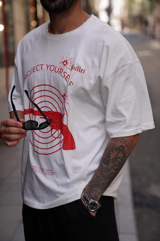 T-SHİRTBeyaz Project Yourself Oversize T-Shirt VMS 303289