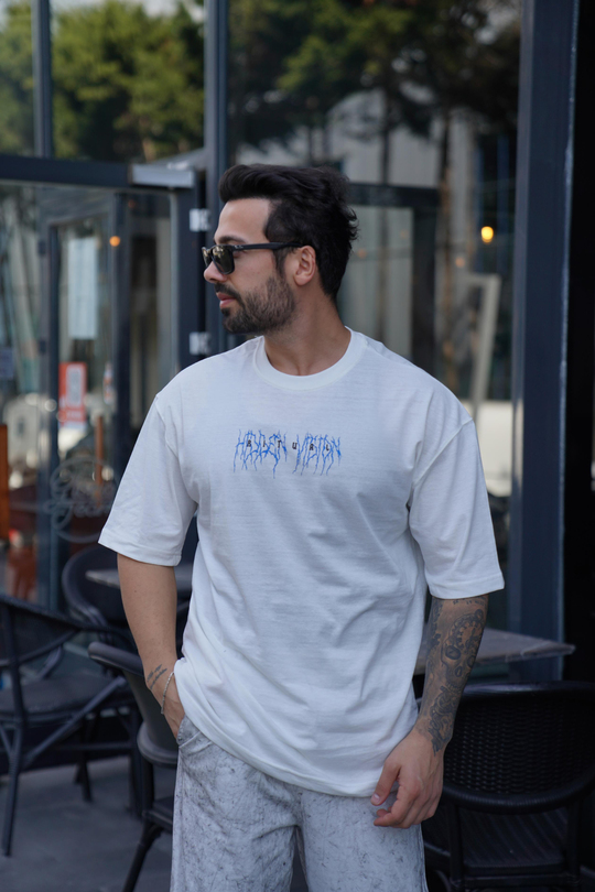 T-SHİRTBeyaz RİTUAL Baskılı Oversize T-Shirt VSK