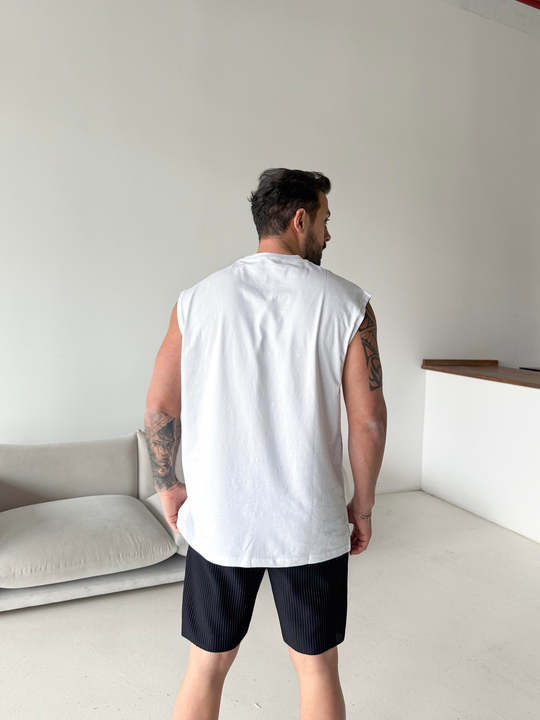 T-SHİRTBeyaz Sıfır Kol Compak Oversize Atlet LNS 49010