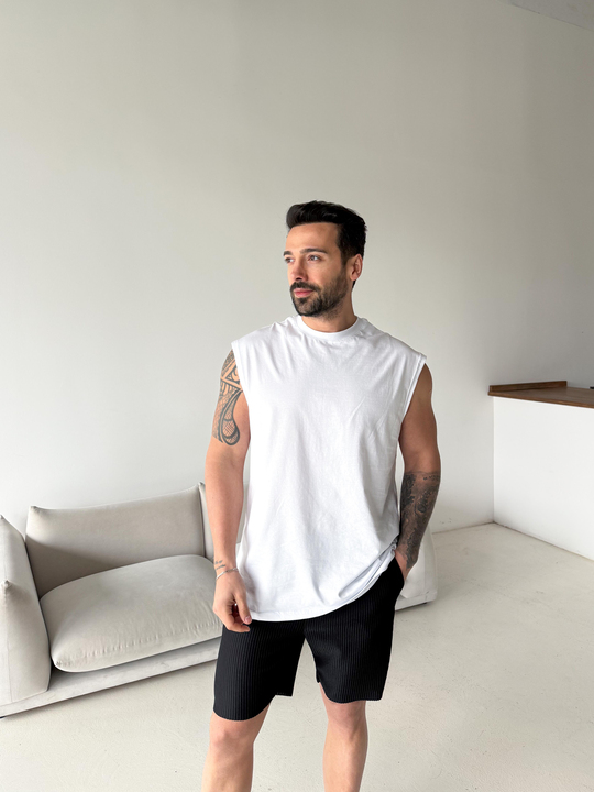 T-SHİRTBeyaz Sıfır Kol Compak Oversize Atlet LNS 49010