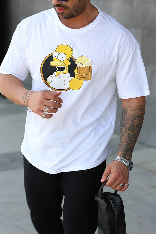 T-SHİRTBeyaz Simpson Baskılı Oversize T-shirt