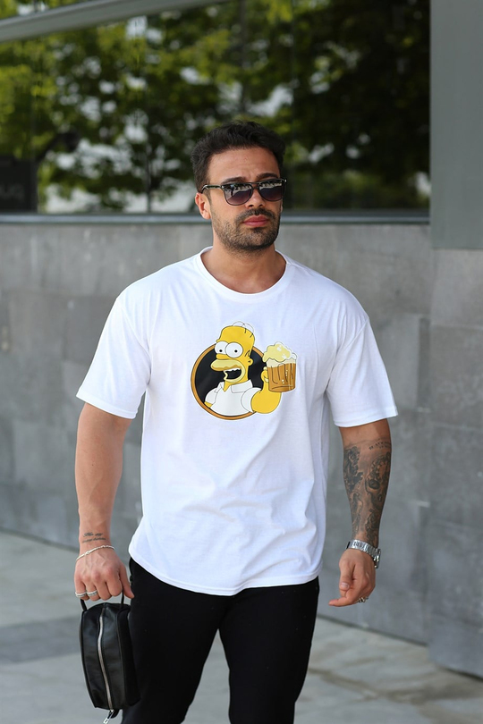 T-SHİRTBeyaz Simpson Baskılı Oversize T-shirt