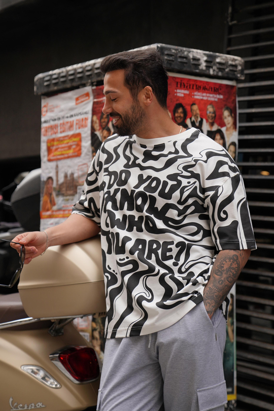 T-SHİRTBeyaz Siyah Do You Baskılı Kalın Kumaş Oversize T-Shirt MHL