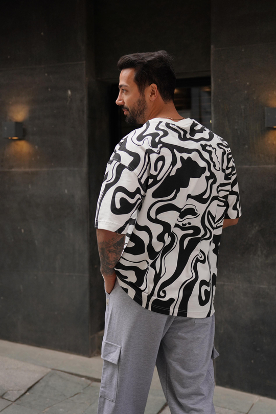 T-SHİRTBeyaz Siyah Do You Baskılı Kalın Kumaş Oversize T-Shirt MHL