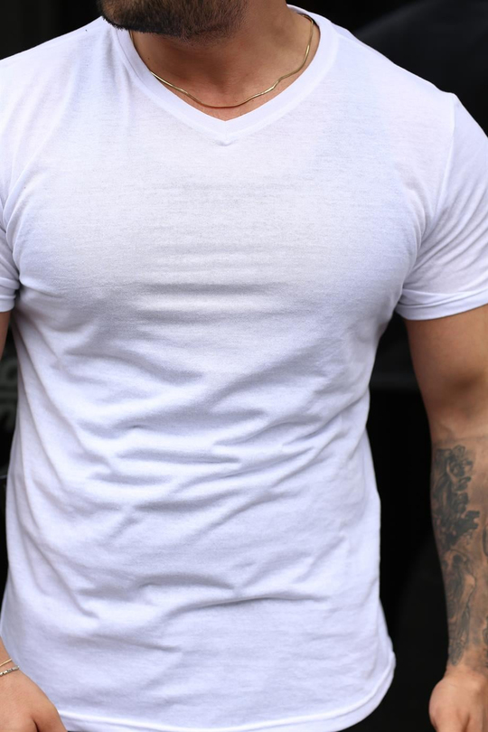 T-SHİRTBeyaz V Yaka Slim Fit T-SHİRT SC