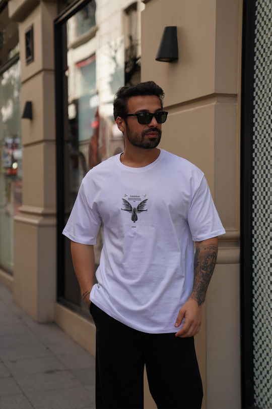 T-SHİRTBeyaz Winsunurse Baskılı Oversize T-Shirt TK