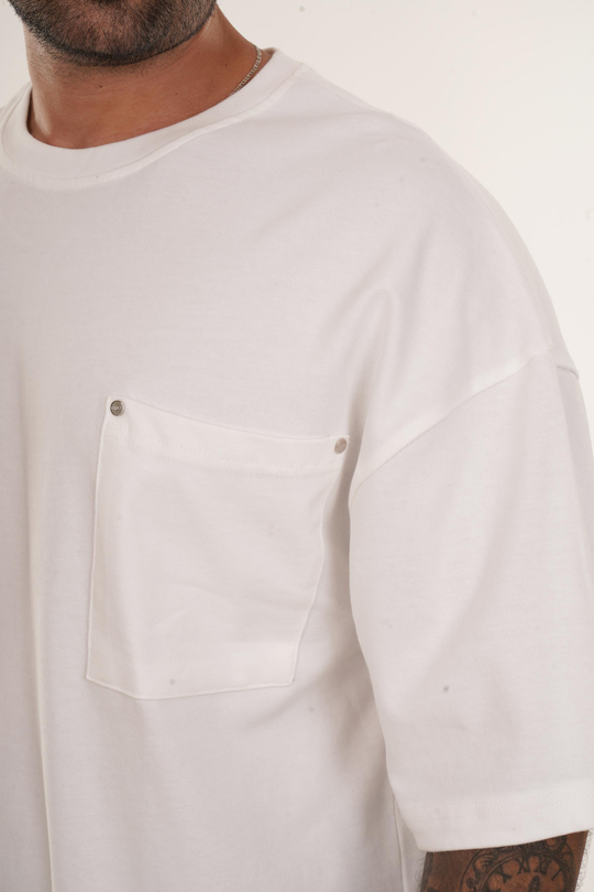 T-SHİRTBeyaz Yüksek Kalite Care About Baskılı Oversize T-SHİRT VMS 40449