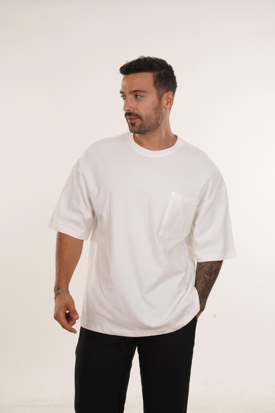 T-SHİRTBeyaz Yüksek Kalite Care About Baskılı Oversize T-SHİRT VMS 40449