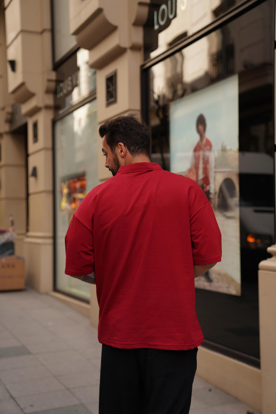T-SHİRTBordo Essence Of Polo Yaka Oversize T-Shirt VMS 30157