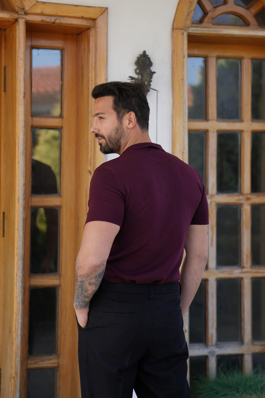 T-SHİRTBordo Klasik Triko Polo Yaka SNZ 7174