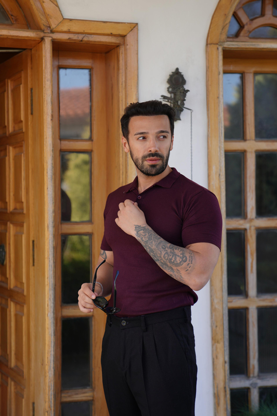 T-SHİRTBordo Klasik Triko Polo Yaka SNZ 7174