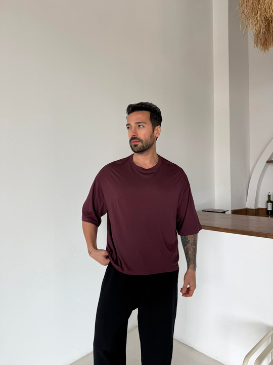 T-SHİRTBordo Oysho Suprem Bol T-SHİRT PNC 8150
