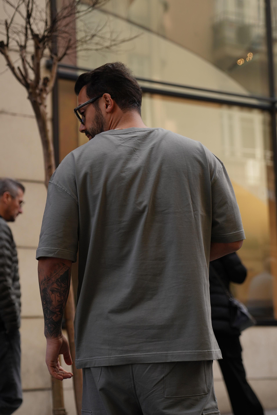 T-SHİRTBoyamagri 2 İplik Oversize Dikiş Detaylı T-Shirt MHL