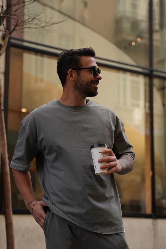 T-SHİRTBoyamagri 2 İplik Oversize Dikiş Detaylı T-Shirt MHL