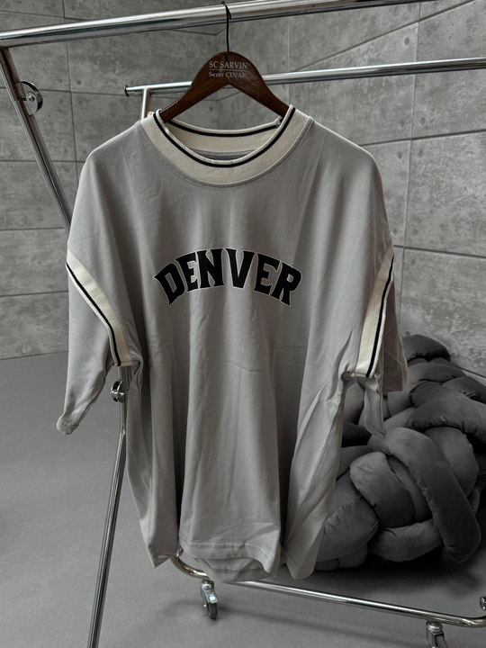 T-SHİRTBoyamagri Denver Baskılı Parçalı Oversize T-SHIRT PNC
