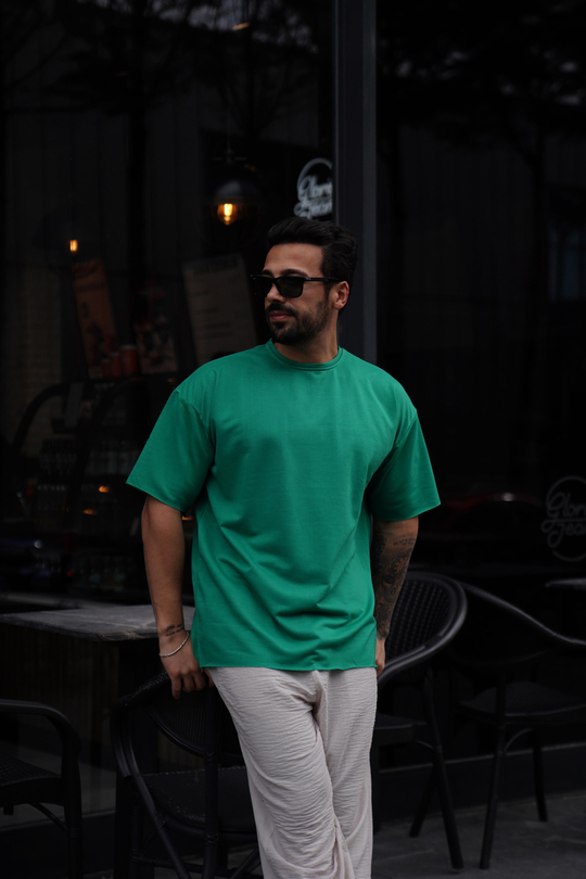 T-SHİRTÇamyeşili Pis Kesim Oversize TK 1002