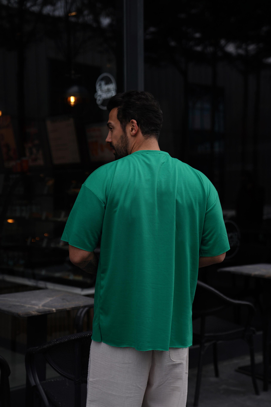 T-SHİRTÇamyeşili Pis Kesim Oversize TK 1002