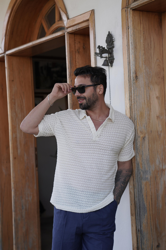 T-SHİRTEkru Örgü Triko Polo Yaka SNZ 3922
