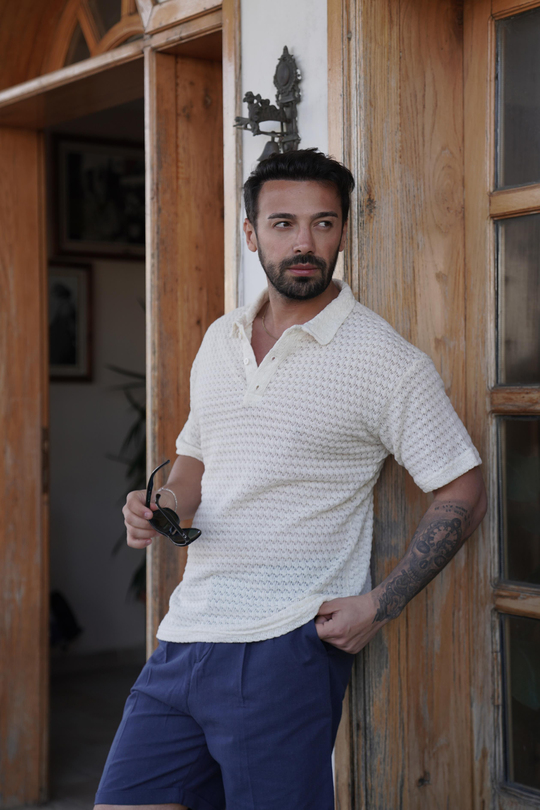 T-SHİRTEkru Örgü Triko Polo Yaka SNZ 3922