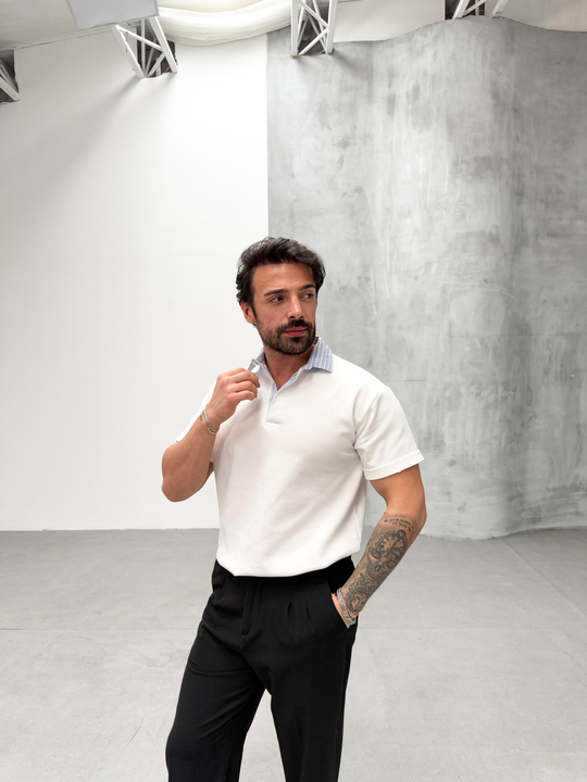 T-SHİRTEkru Yakası Çizgili Polo Yaka T-shirt SNZ 1005