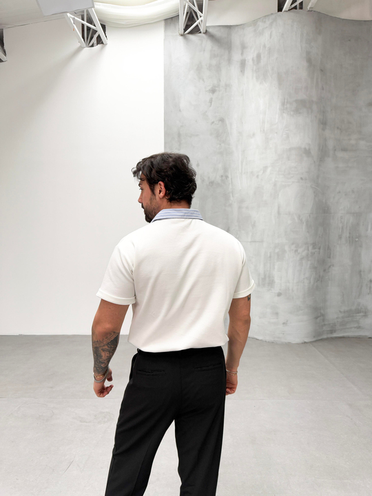 T-SHİRTEkru Yakası Çizgili Polo Yaka T-shirt SNZ 1005