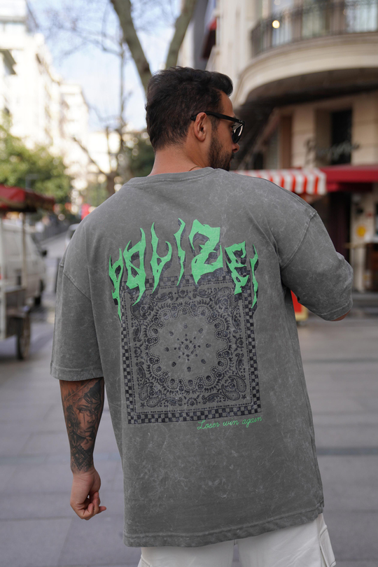 T-SHİRTFüme 2 İplik Yıkamalı Yeşil Again Baskılı Oversize T-Shirt MHL