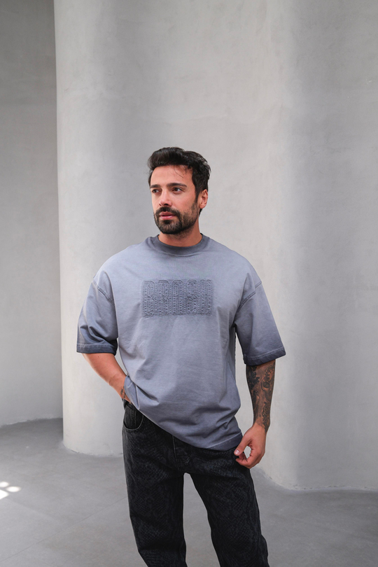 T-SHİRTFüme Brash Baskılı Yıkamalı Oversize T-shirt EST e7143