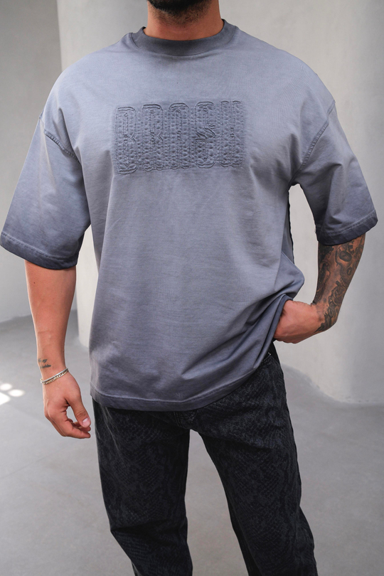 T-SHİRTFüme Brash Baskılı Yıkamalı Oversize T-shirt EST e7143