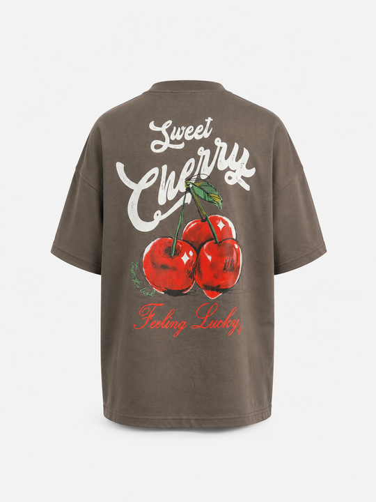T-SHİRTFüme Cherry Fırçalı Kumaş Pamuk Tişört JJ 26Y141