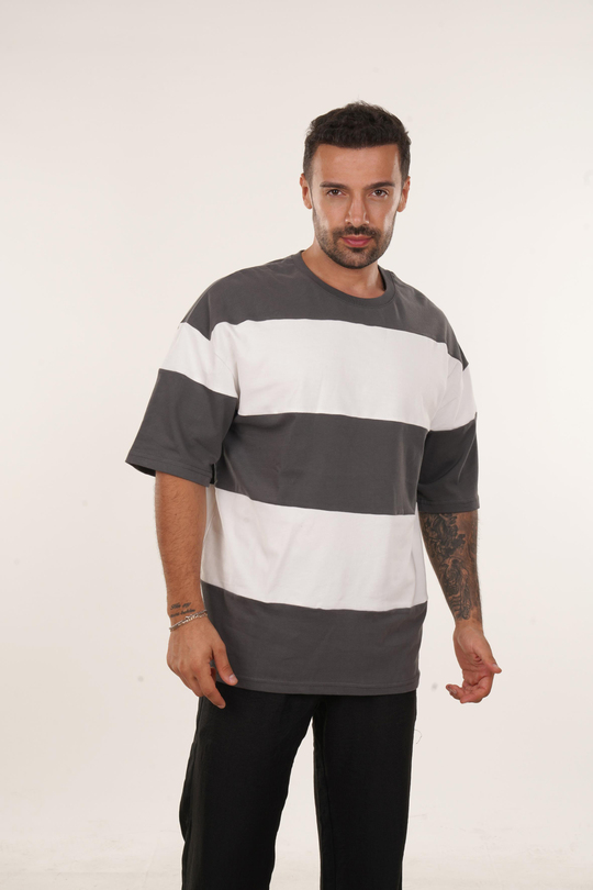 T-SHİRTFüme Parçası Arkası Yazılı Oversize T-SHİRT VMS 40404
