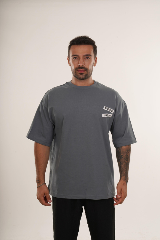 T-SHİRTFüme Yüksek Kalite Romance İs You Baskılı Oversize T-SHİRT VMS 40729