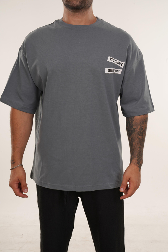 T-SHİRTFüme Yüksek Kalite Romance İs You Baskılı Oversize T-SHİRT VMS 40729
