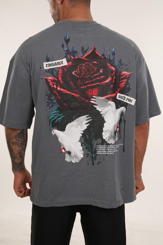 T-SHİRTFüme Yüksek Kalite Romance İs You Baskılı Oversize T-SHİRT VMS 40729