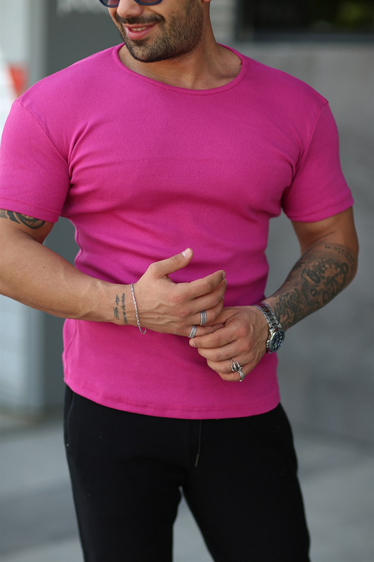 T-SHİRTFuşya Kumaş Basic T-SHİRT