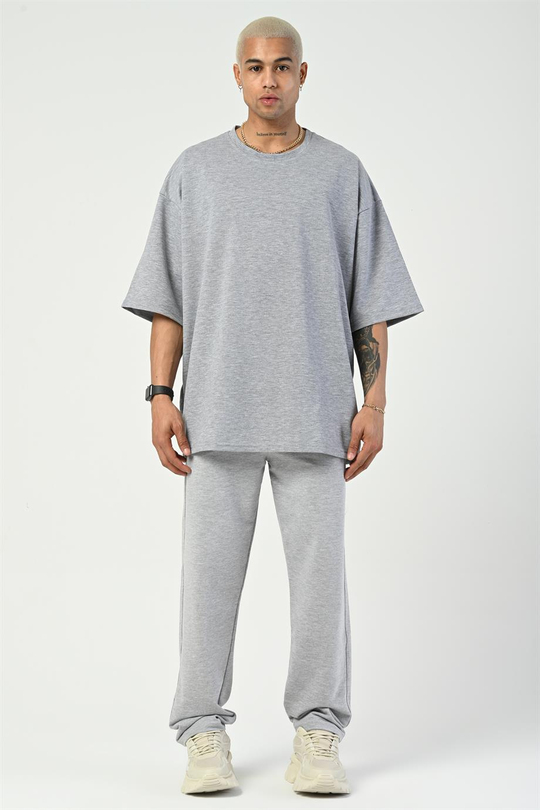 T-SHİRTGri 2 İplik Double Kalıp Oversize T-SHIRT GRK