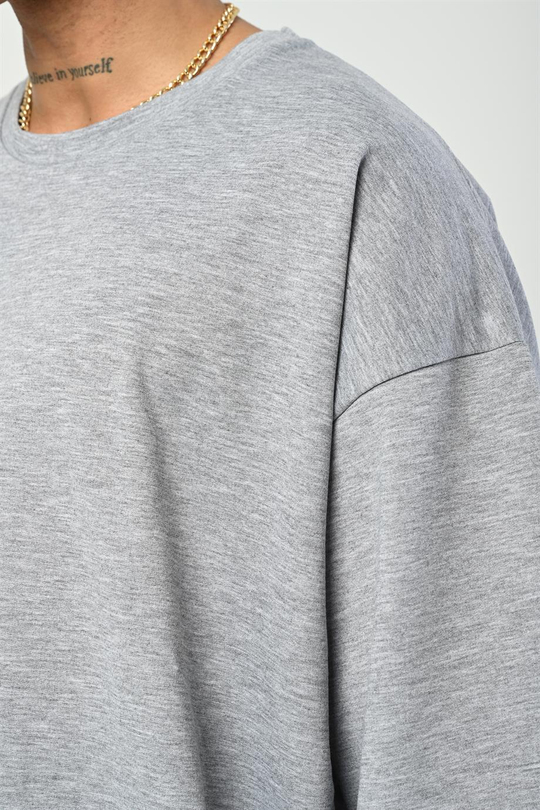 T-SHİRTGri 2 İplik Double Kalıp Oversize T-SHIRT GRK